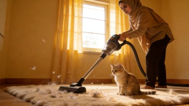 پاک کردن موی حیوانات خانگی از روی فرش + 8 روش کاربردی