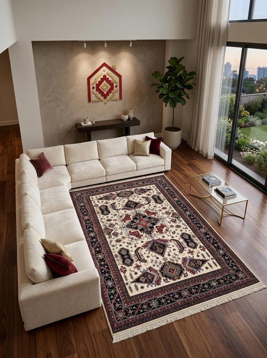 فرش لیلی کلکسیون اشرافی مدل هامون کرم ۱۲۰۰شانه ۳۶۰۰ تراکم