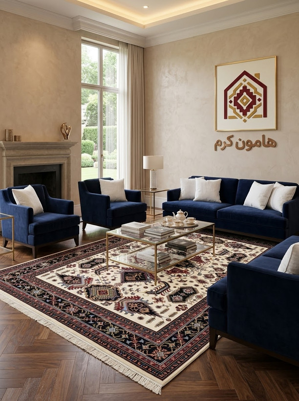 فرش لیلی کلکسیون اشرافی مدل هامون کرم ۱۲۰۰شانه ۳۶۰۰ تراکم