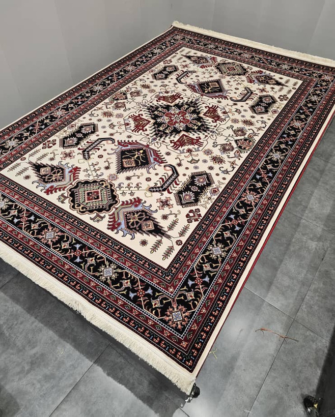 فرش لیلی کلکسیون اشرافی مدل هامون کرم ۱۲۰۰شانه ۳۶۰۰ تراکم
