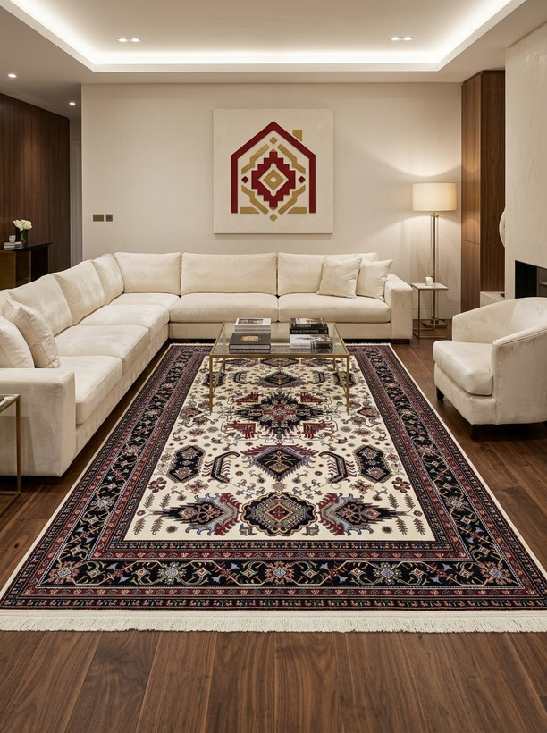 فرش لیلی کلکسیون اشرافی مدل هامون کرم ۱۲۰۰شانه ۳۶۰۰ تراکم