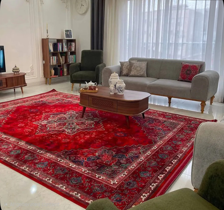 فرش تهران مدل هریس لاکی سبز ۱۲۰۰ شانه ۳۶۰۰ تراکم