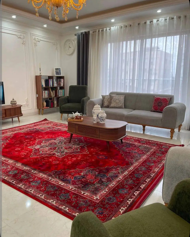 فرش تهران مدل هریس لاکی سبز ۱۲۰۰ شانه ۳۶۰۰ تراکم