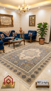 فرش تندیس کاشان پالت دریا بابونه بژ کد ۹۰۷ شانه ۷۰۰ تراکم ۲۵۵۰