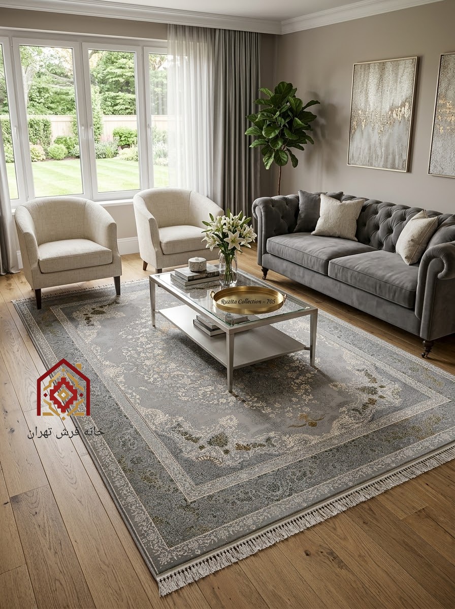 فرش تندیس کاشان کلکسیون دریا رزیتا 70۵ شانه ۷۰۰ تراکم ۲۵۵۰