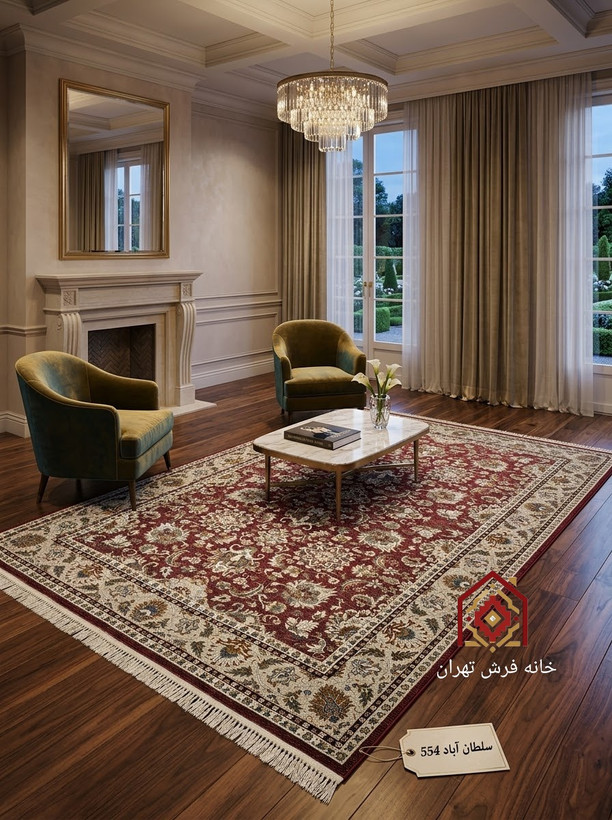 فرش تندیس کاشان پالت دریا سلطان آباد کد ۵۵۴ شانه ۷۰۰ تراکم ۲۵۵۰