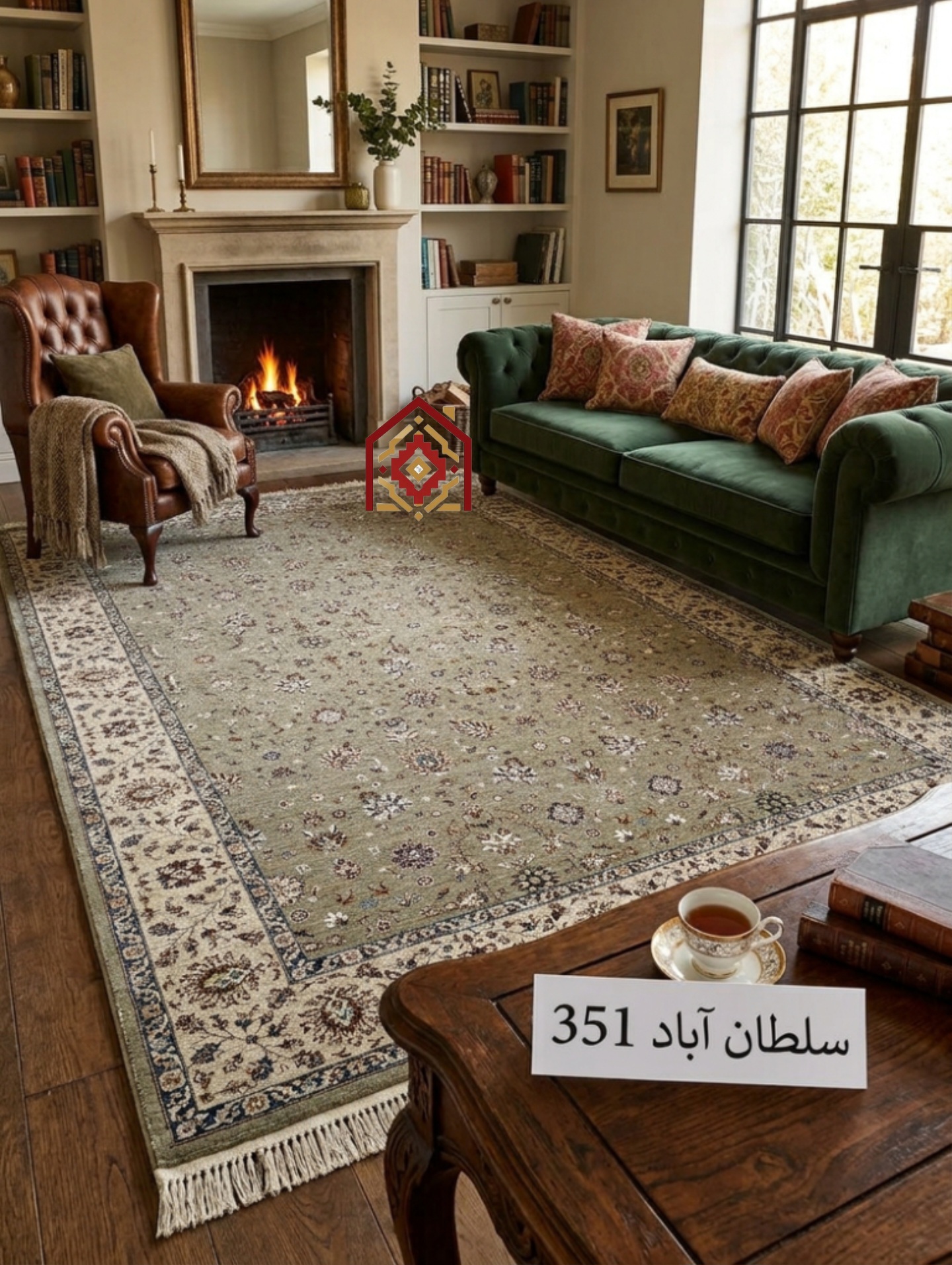 فرش تندیس کاشان پالت دریا سلطان آباد کد ۳۵۱ شانه ۷۰۰ تراکم ۲۵۵۰