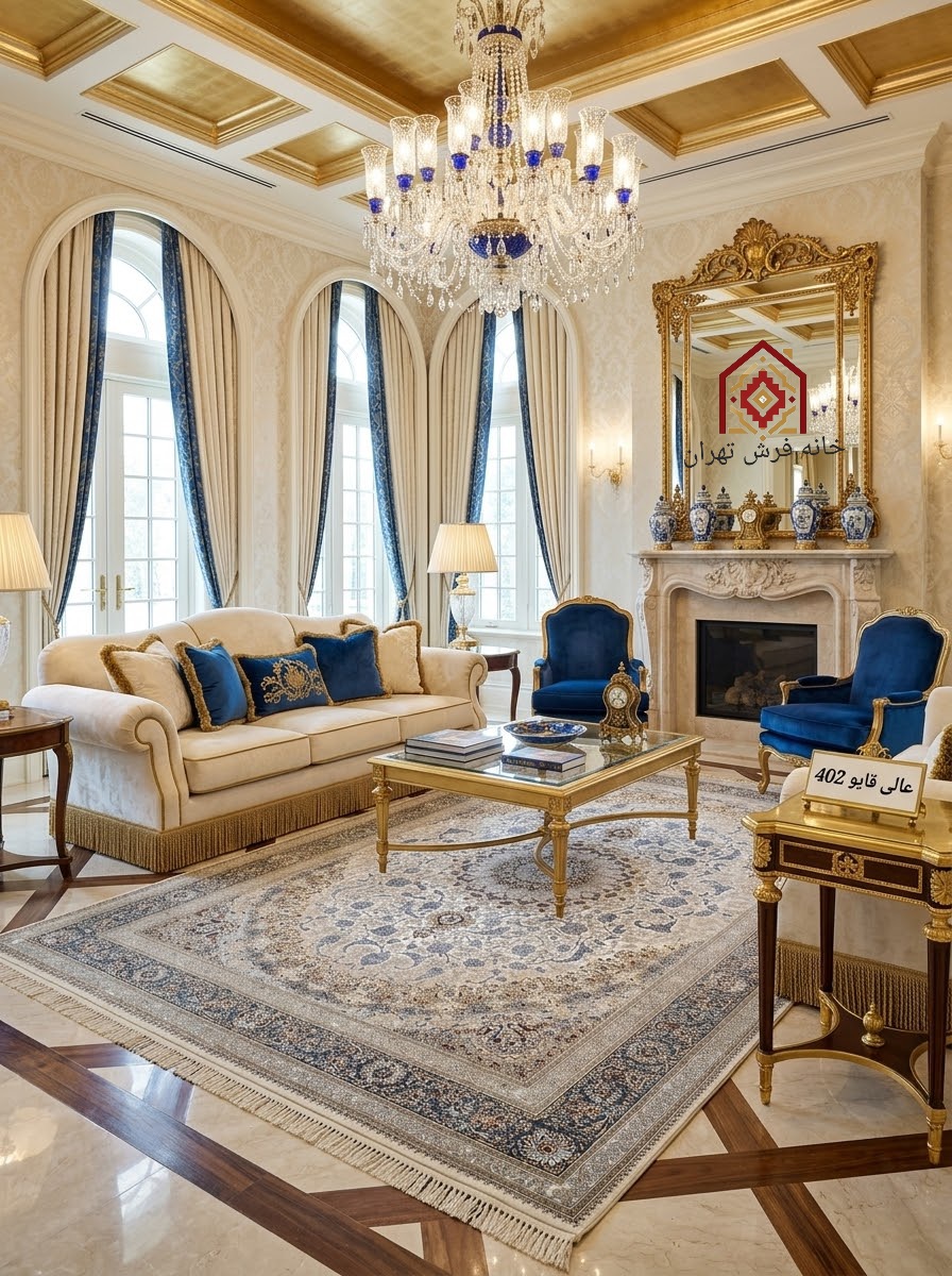 فرش تندیس کاشان پالت دریا عالی قاپو ۴۰۲ شانه ۷۰۰ تراکم ۲۵۵۰