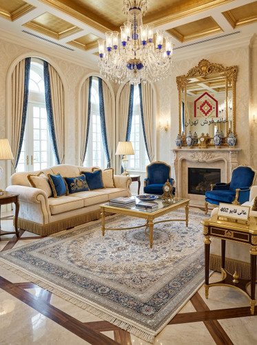 فرش تندیس کاشان پالت دریا عالی قاپو ۴۰۲ شانه ۷۰۰ تراکم ۲۵۵۰