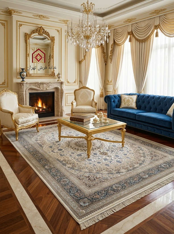 فرش تندیس کاشان پالت دریا عالی قاپو ۴۰۲ شانه ۷۰۰ تراکم ۲۵۵۰
